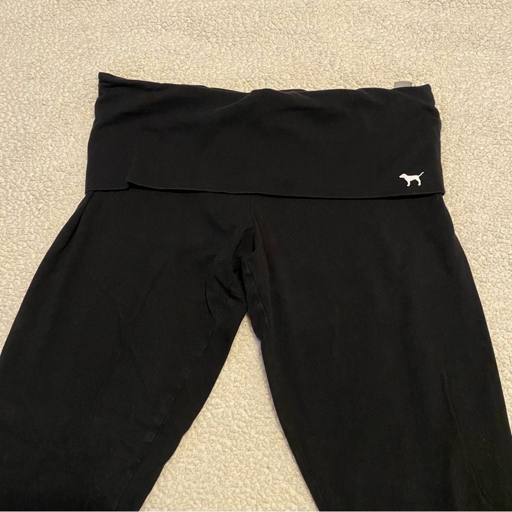 PINK Victoria's Secret Black Fold-Over Waist Leggings